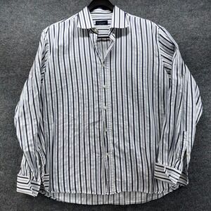 Canali Mens Blue White Stripe Dress Shirt 17 1/2 44 Made in Italy Cotton